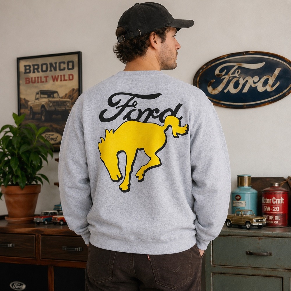 Ford Bronco Sweatshirt Mens Large Gray  Graphic Crewneck Truck Logo Pullover